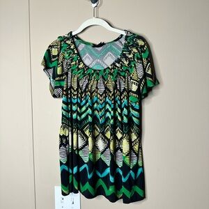 Green and Yellow Patterned Women's Top